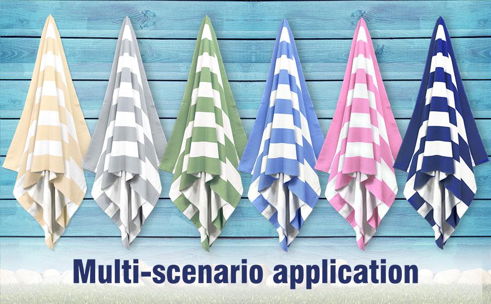 Large Oversized Beach Towel - Fluffy 31.5 x 71 Inch Plush Microfiber Pool Towel, Pink Striped Quick Dry Cabana Swim Towel