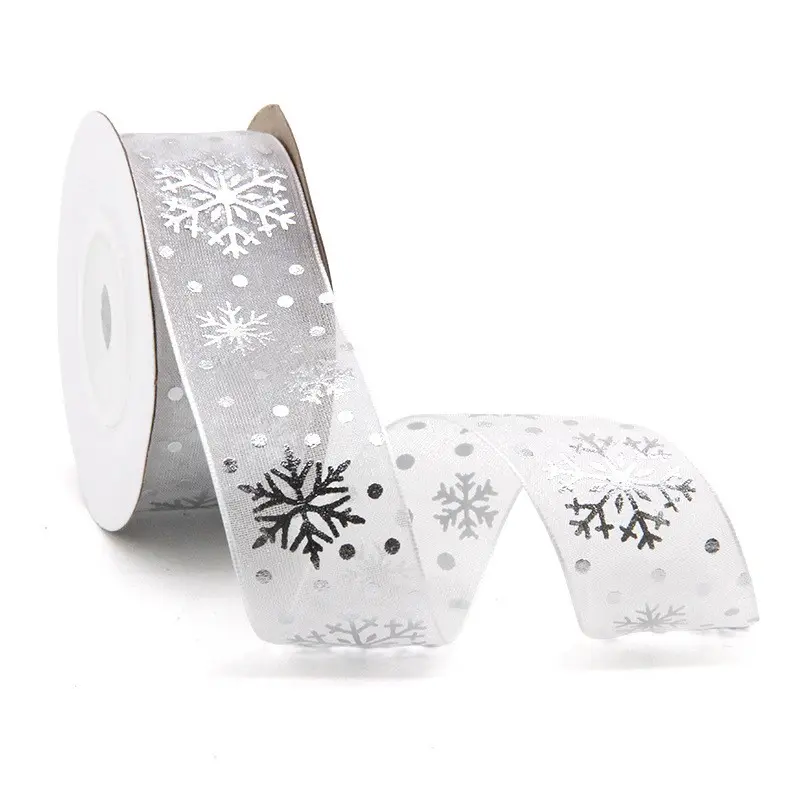 Snowflake Texture Christmas Ribbon, Classic Wrapping Gift Tape, Elegant Snowflake Trim, DIY Crafts, Holiday Decorations