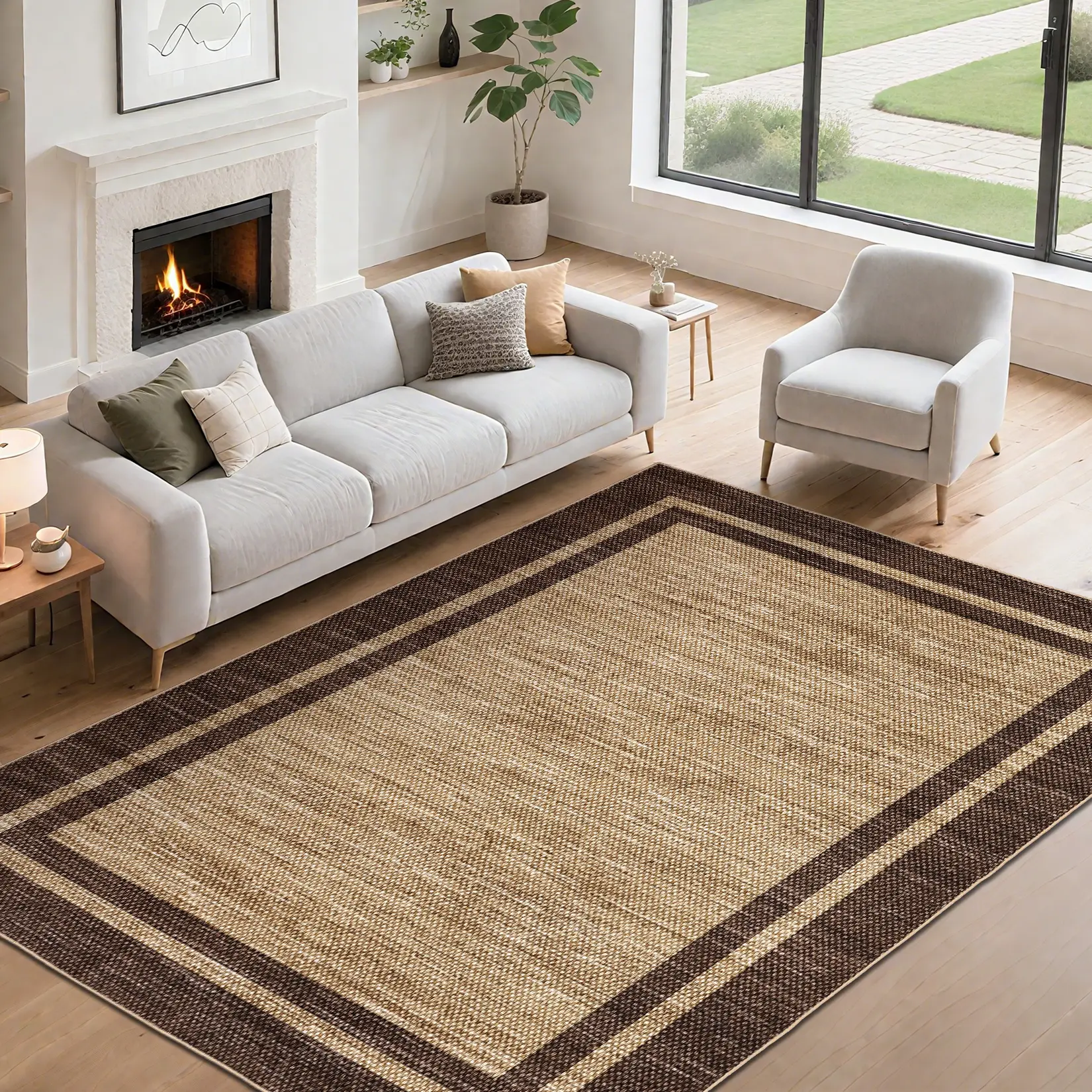 Modern Low Pile Area Rug – Collapsible, Washable, Non-Slip Rubber Backing, Soft Minimalist Accent Carpet for Living Room or Bedroom – Easy-Care Indoor Floor Mat