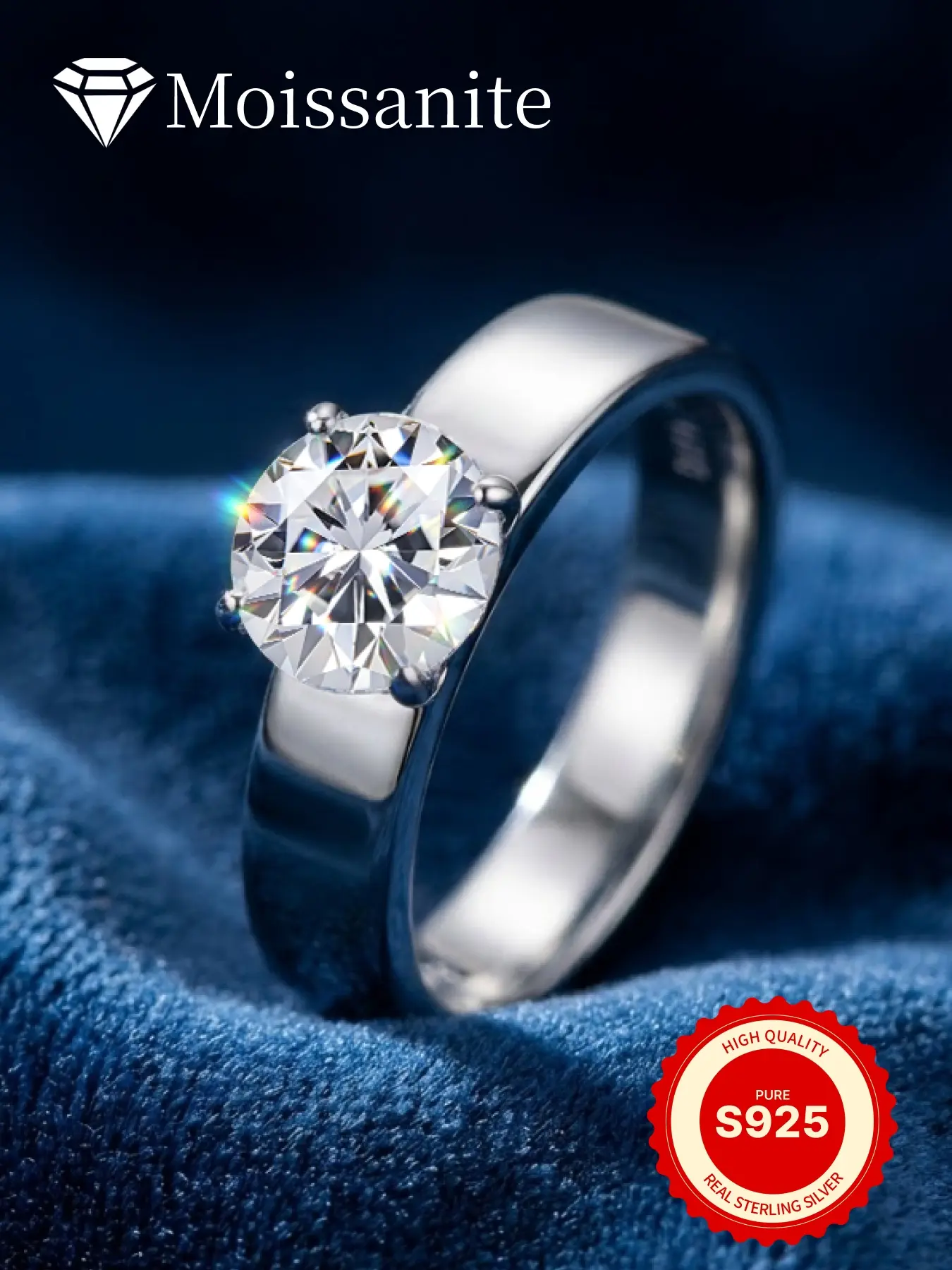 S925 sterling silver classic 2-carat moissanite ring, Elegant Everyday Ring, a stylish and simple engagement and wedding ring, suitable for daily wear, vacation dates, and other occasions, and also a delightful and exquisite small gift.