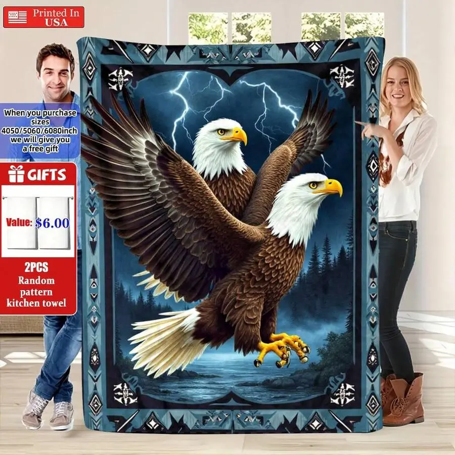 1pc Cozy Plush Throw Blanket With Majestic Eagle Design - Soft Warm Flannel Bedspread Suitable For - /Outdoor Use, Bed, Couch, Camping - Contemporary Eagle Bed In Neutral Colors,Print Flannel Blanket.Best Wishes!