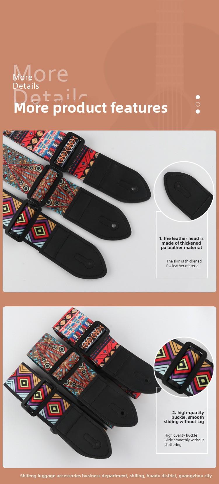 5CM Guitar Embroidered Strap Folk Style Unisex Crossbody Shoulder Strap Crossbody Bass Strap Musical Instrument Accessory