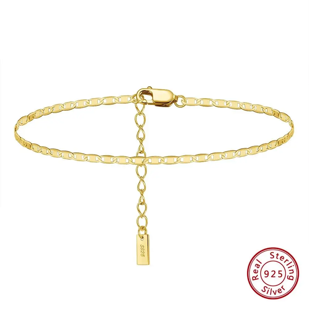 KISS MANDY Minimalist 925 Sterling Silver Anklet for Women Flat Marine Chain Anklet Foot Jewelry Personalized Accessories SA29