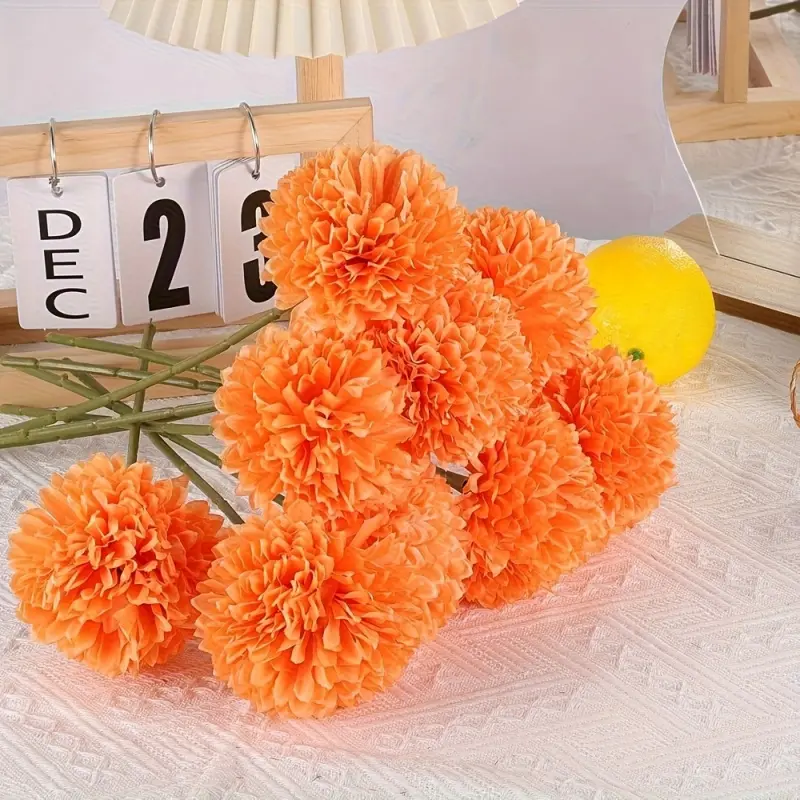 12 Pcs Orange Round Hydrangea Stems Realistic Satin Ball Flowers Artificial Flower Decorations for Home Decor Halloween Table Centerpieces