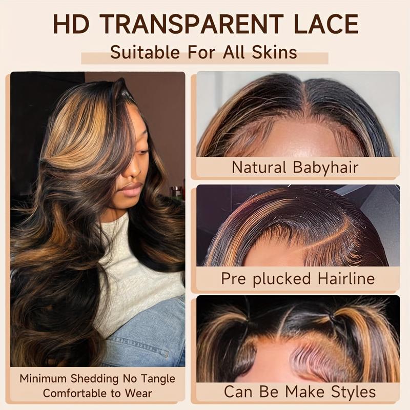 1pc Unisex 26 Inch Body Wave Lace Front Wig, 5x5 Glueless, Pre Plucked with Baby Hair, 200% Density, Sports Style, Black & Honey Blonde Ombre, 1b/30 Balayage Wig for Women