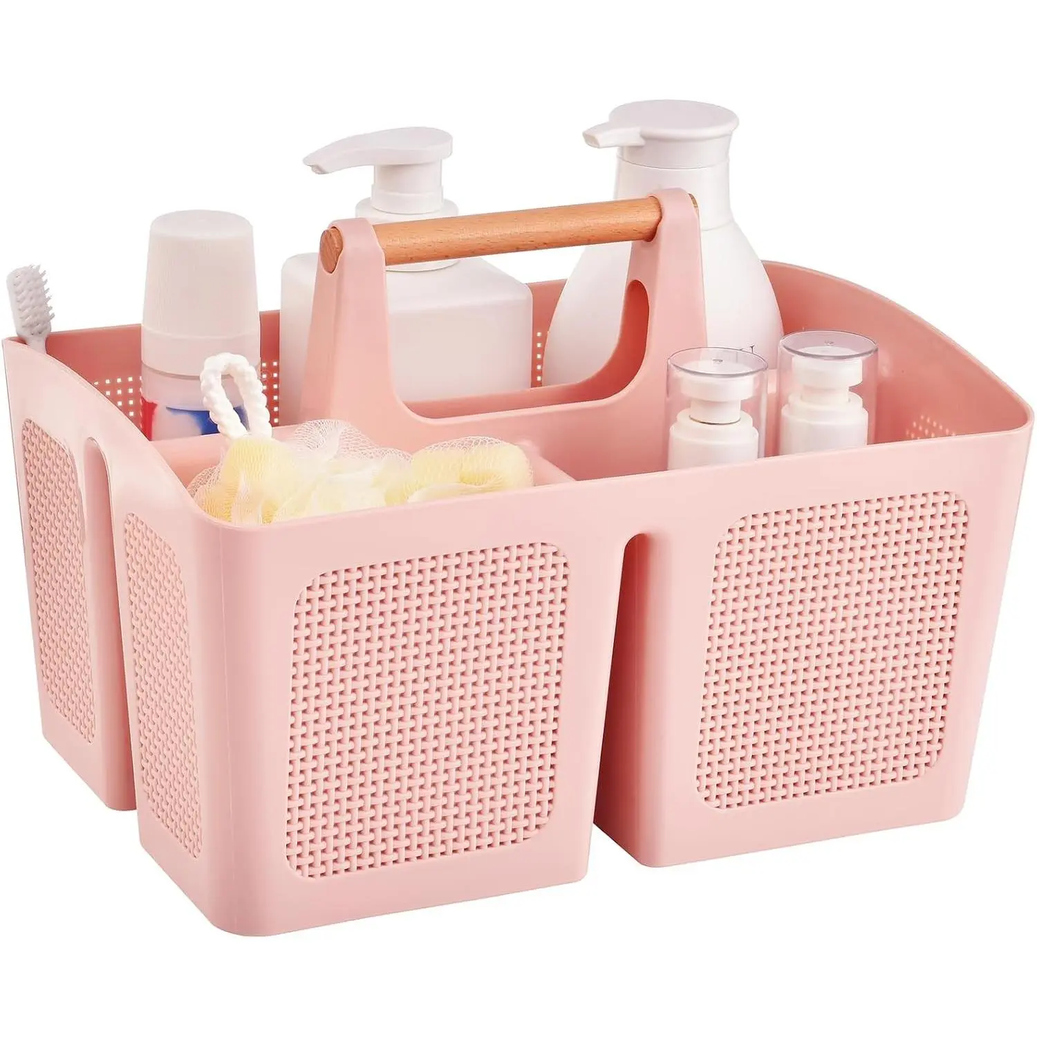 Compartmentalized Plastic Portable Shower Caddy Basket with Divided Slots - Practical Shower Storage Tote with Handle, Home Organizer for Bathroom, College Dorm, Kitchen