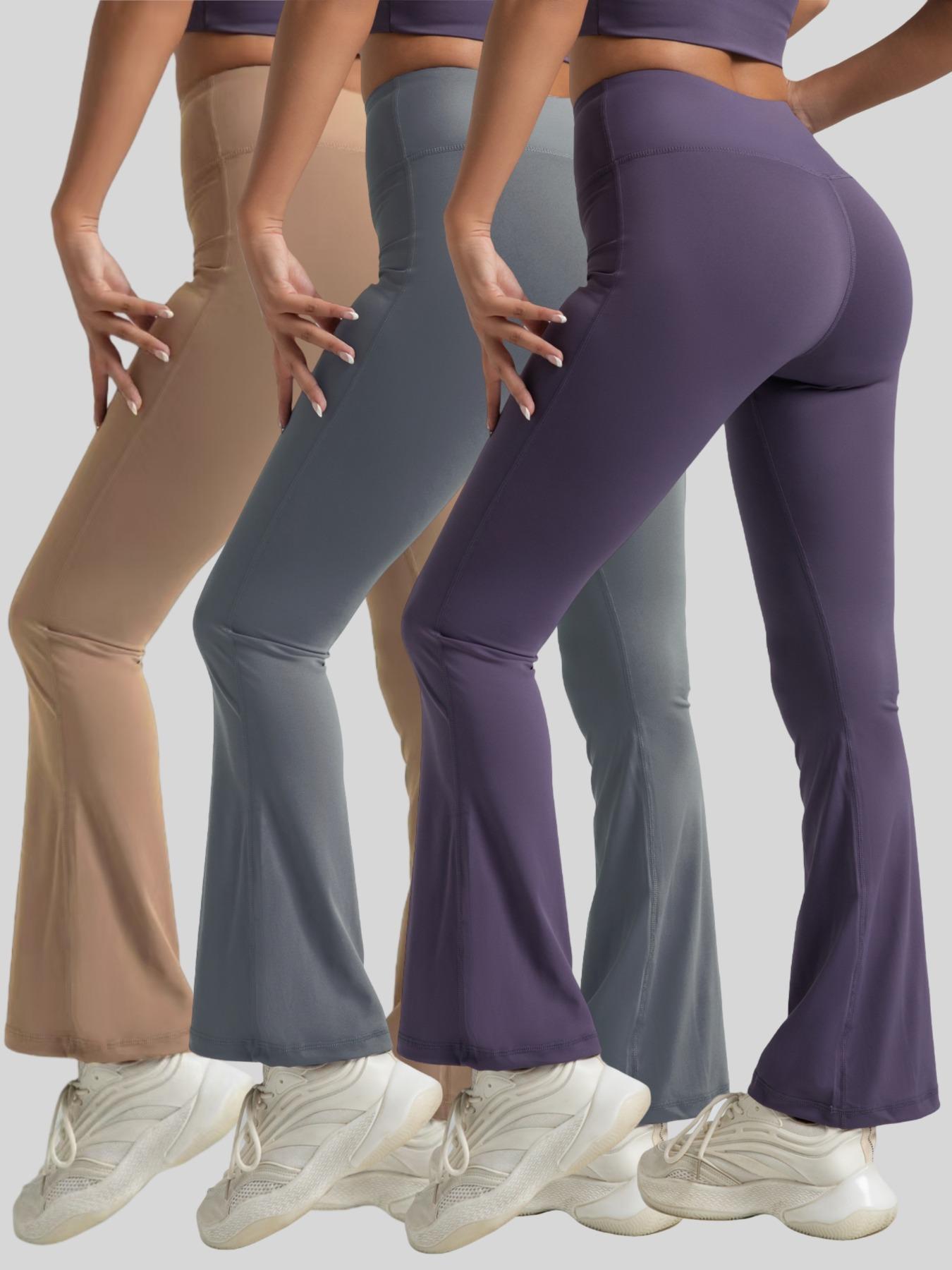 Women's Solid High Waist Flare Leg Sports Leggings, Casual Comfort and Durability Breathable Bell Bottom Skinny Pants for Yoga Gym Workout, Ladies Sportswear for All Seasons, Fitness Yoga Pants, Solid Flared Leggings