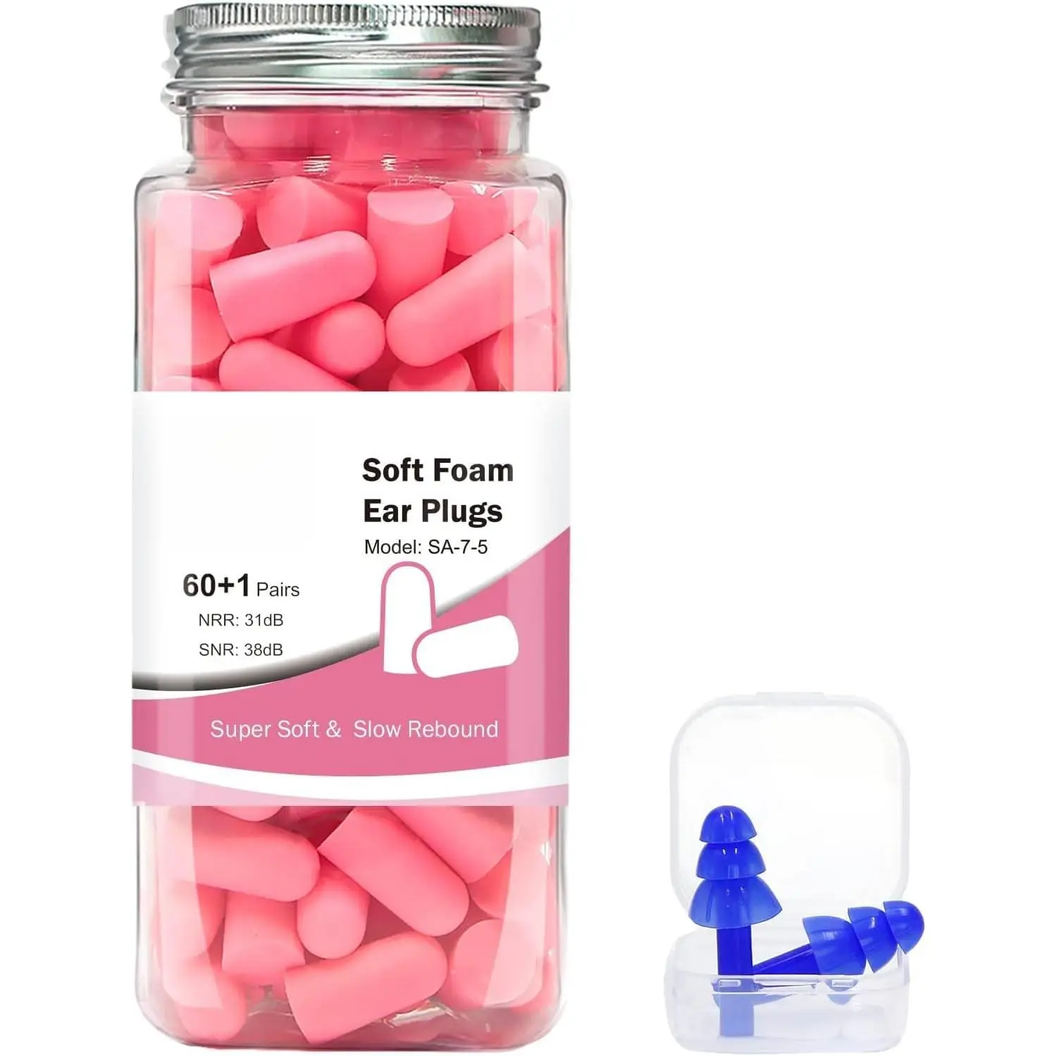 Women's Disposable Soft Foam Ear Plugs - 60 Pairs Pack, 38dB SNR Noise Reduction, for Sleeping, Swimming, Travel (Sports & Outdoor Water Sports Accessory)