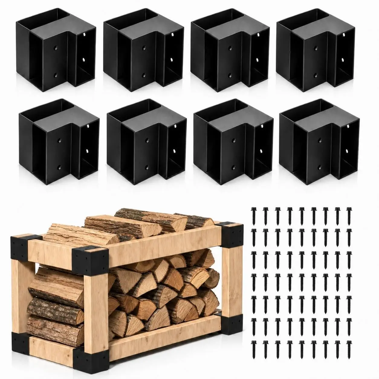 8-Pack Heavy Duty Steel Workbench Brackets, 2x4 Wood Support with 500lb Capacity, Black Powder Coat Finish for DIY Users, Shelf Frame Kit with Screws for Easy Assembly, Industrial Storage Solution