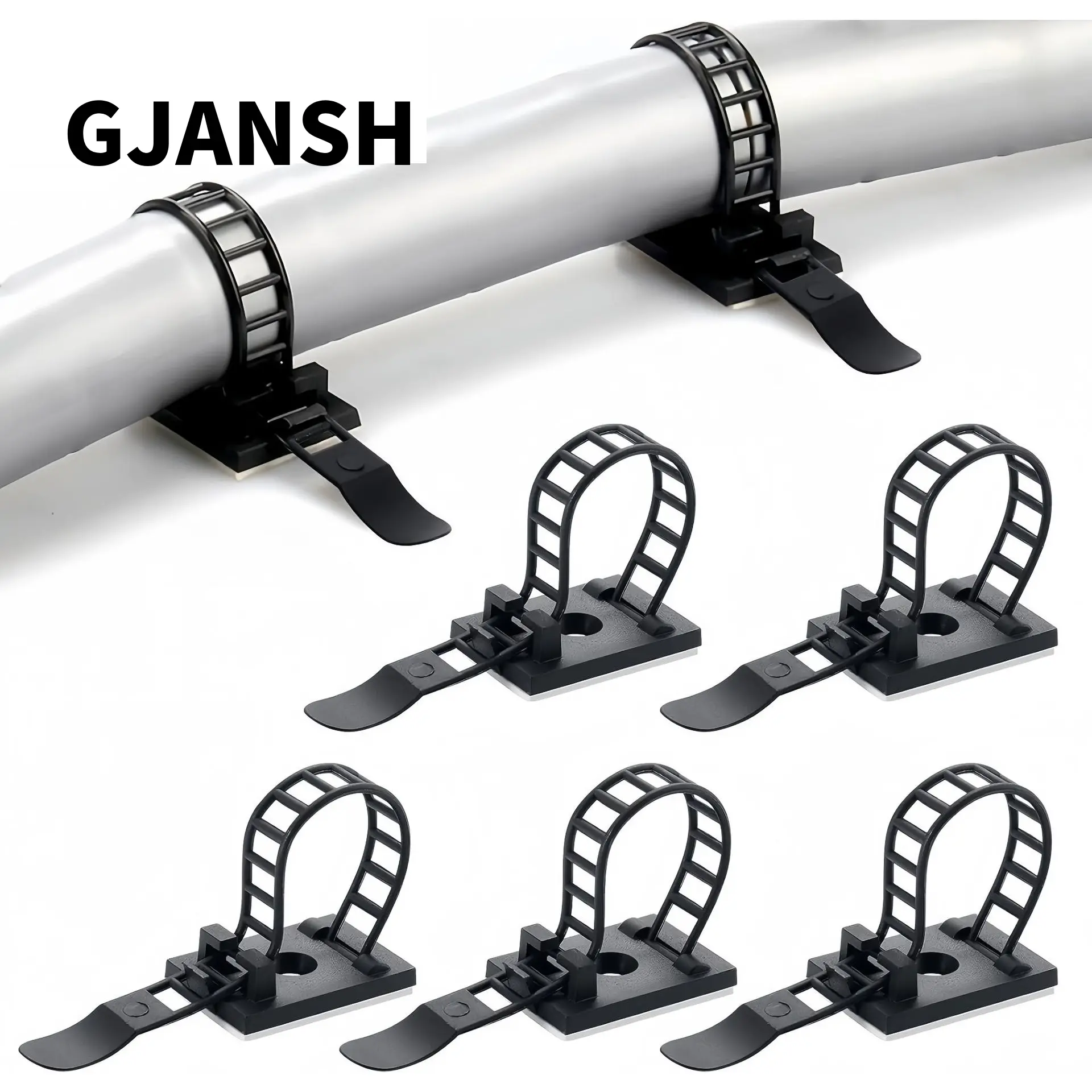 GJANSH 50 Pieces Cable Management Desk Wire Organizer Cable Ties Zip Ties Adhesive Cord Clips Cord Keeper Desk Wire Management | Versatile 50-pack for multiple desks, rooms, and workstations; adhesive-backed nylon straps adjust and release for reuse.