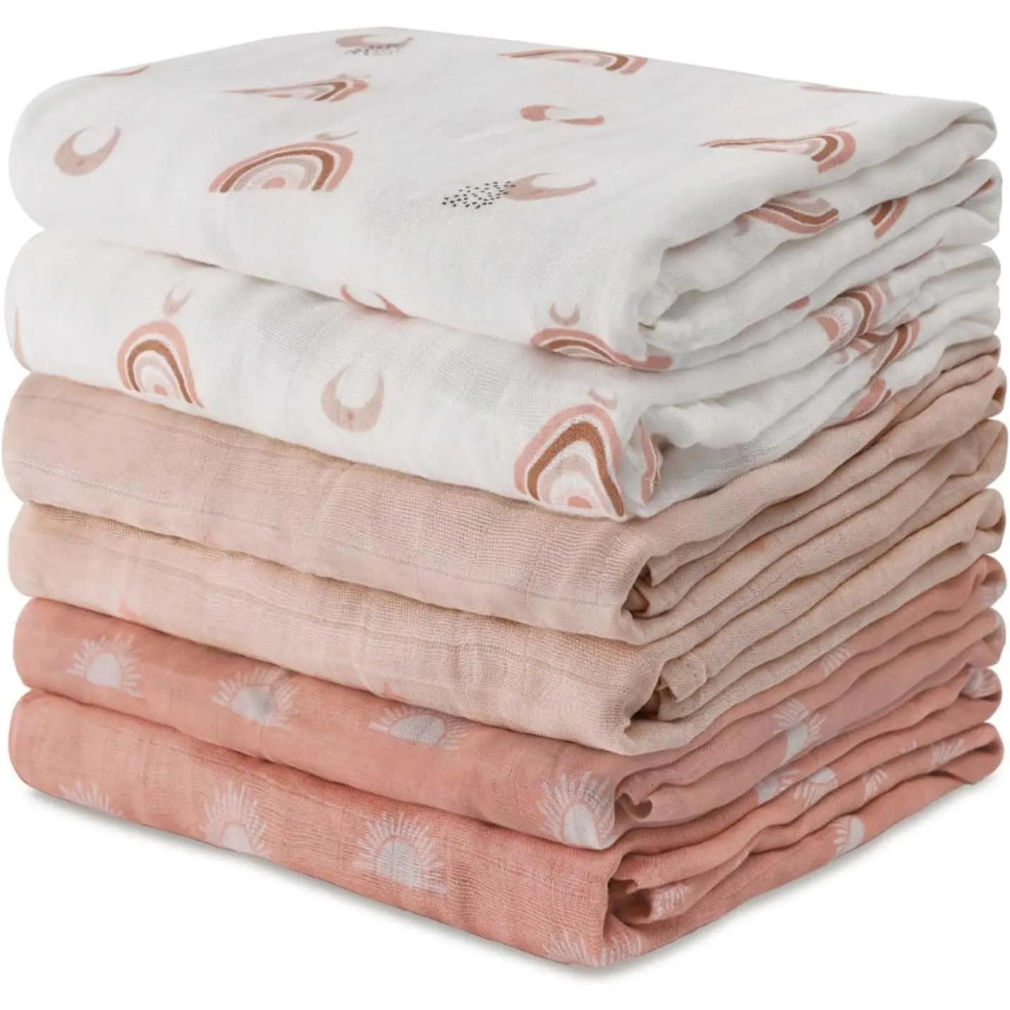 Infant Receiving Blanket - Absorbent Swaddling Wrap, 6-Pack Swaddle Pack (Sun), Absorbent Wrap