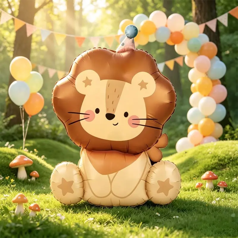 1 piece Jungle Theme Party Lion Aluminum Foil Balloon,Suitable for children's birthday parties, baby baptisms, animal-themed decorations, outdoor lawn event setups, kindergarten forest-themed activities, parent-child amusement parks