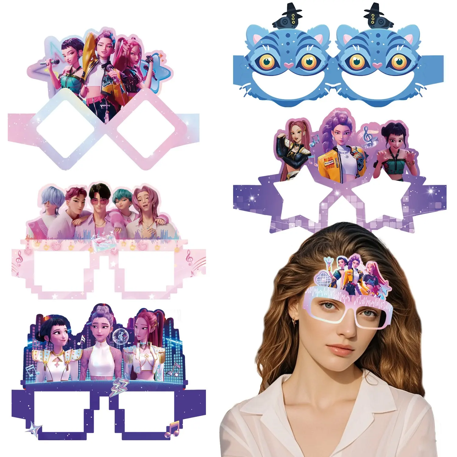 Korean cartoon girl group themed party glasses, complete set with 12 different styles! They can be worn as accessories for party photos, used as small props for games, or given as little prizes to friends, making the whole party instantly more fun