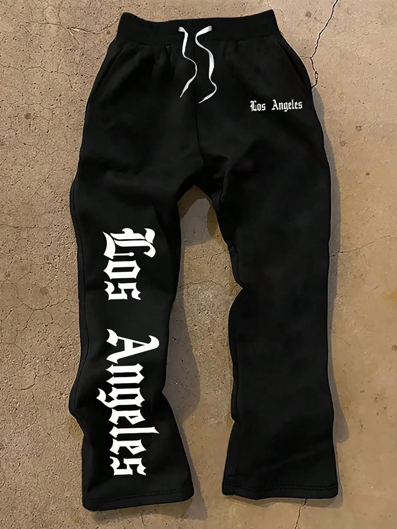 Men's Black Graphic Sweatpants, Streetwear Letter Print Jogger Pants, Y2K Hip Hop Style Casual Trousers, Los Angeles Inspired Oversized Loose Fit Lounge Pants for Men