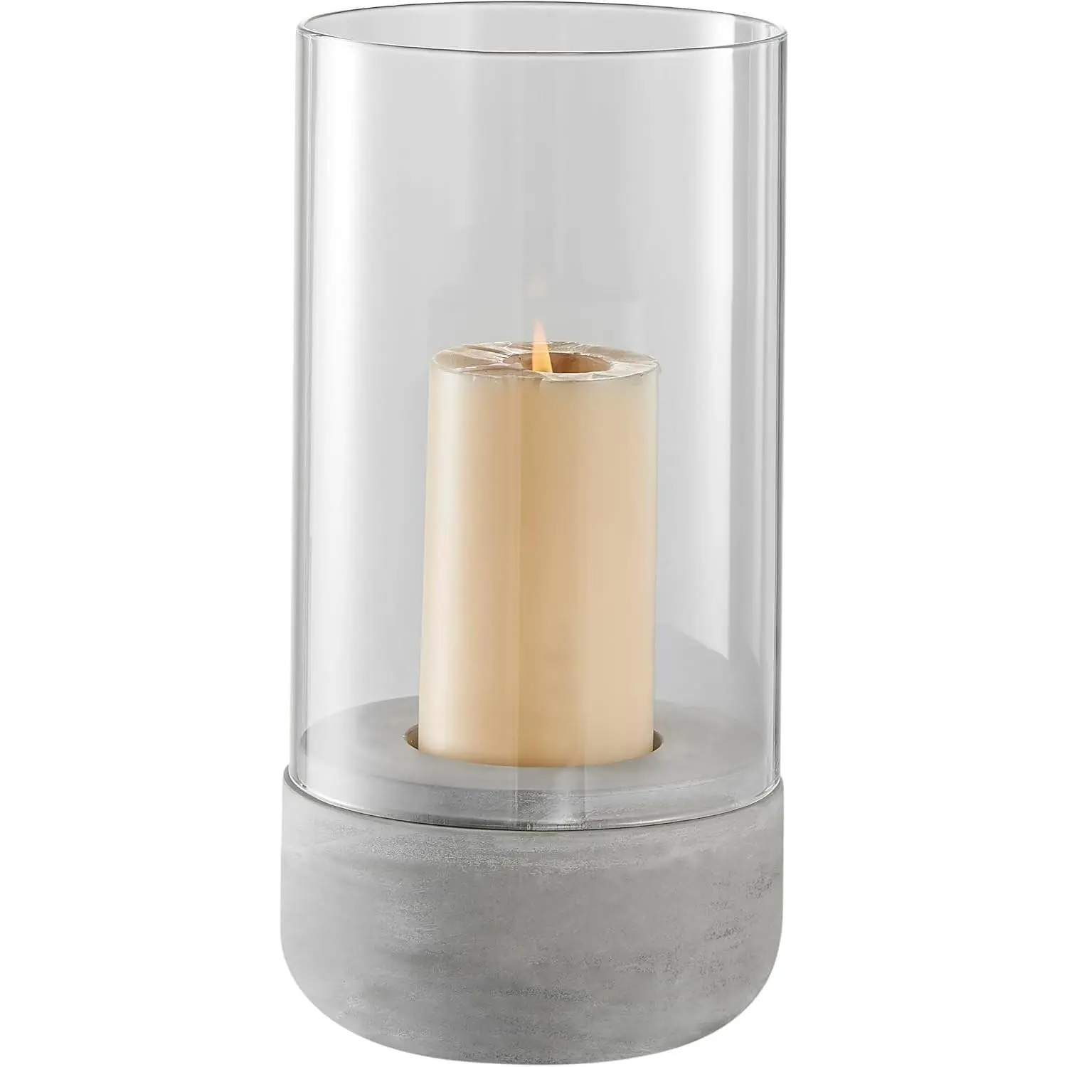 Danya B. Large Modern Cool Gray Cement Base Glass Pillar Hurricane Candle Holder