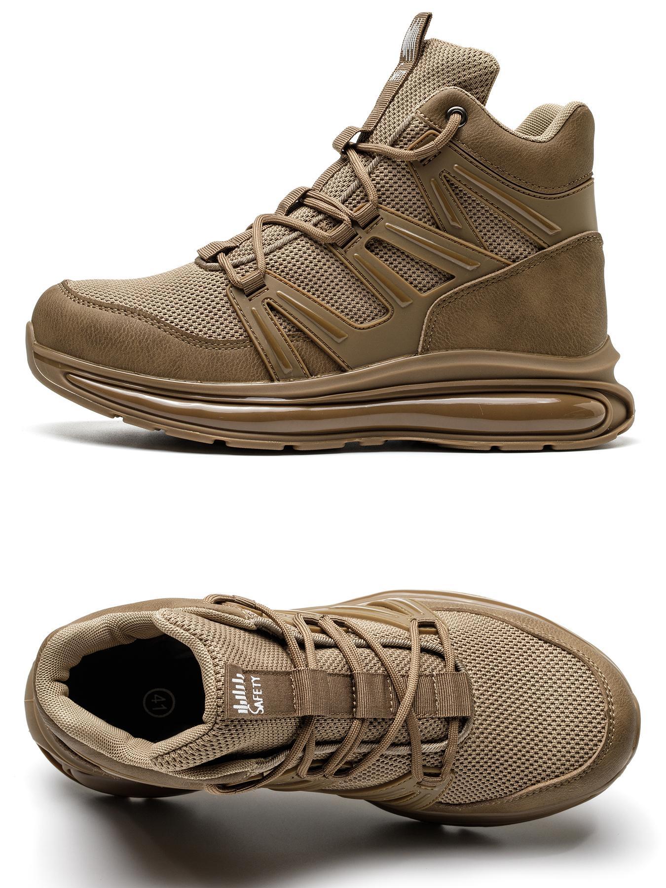 Men's Letter Pattern Steel Toe Slip Resistant Puncture Proof Construction Safety Work Shoes As Gift, Lightweight Breathable Anti-slip Work Shoes Steel Toe Sneakers