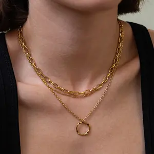 Y2K Viral Liquid Gold Circle Pendant Necklace Main Character Energy Baddie Aesthetic Chunky Link Statement Jewelry