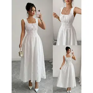 Women's Textured Floral Fabric Spaghetti Strap Dress Bow Waist Elegant Party Wear Date Night Wedding Guest Stylish Versatile Daily Dress