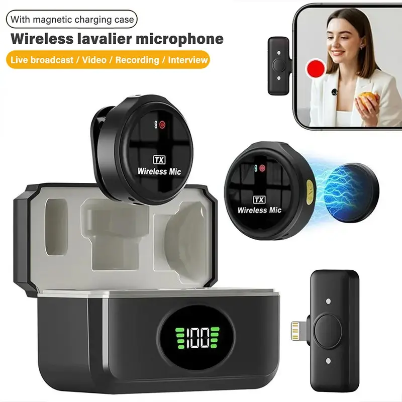 Wireless Lavalier Microphone with Charging Case, Chargeable Noise-Canceling Mic for iPhone, iPad, Android, Laptop, Ideal for Youtube, Vlog, Live Streaming, Interviews, Singing, Wireless Mics