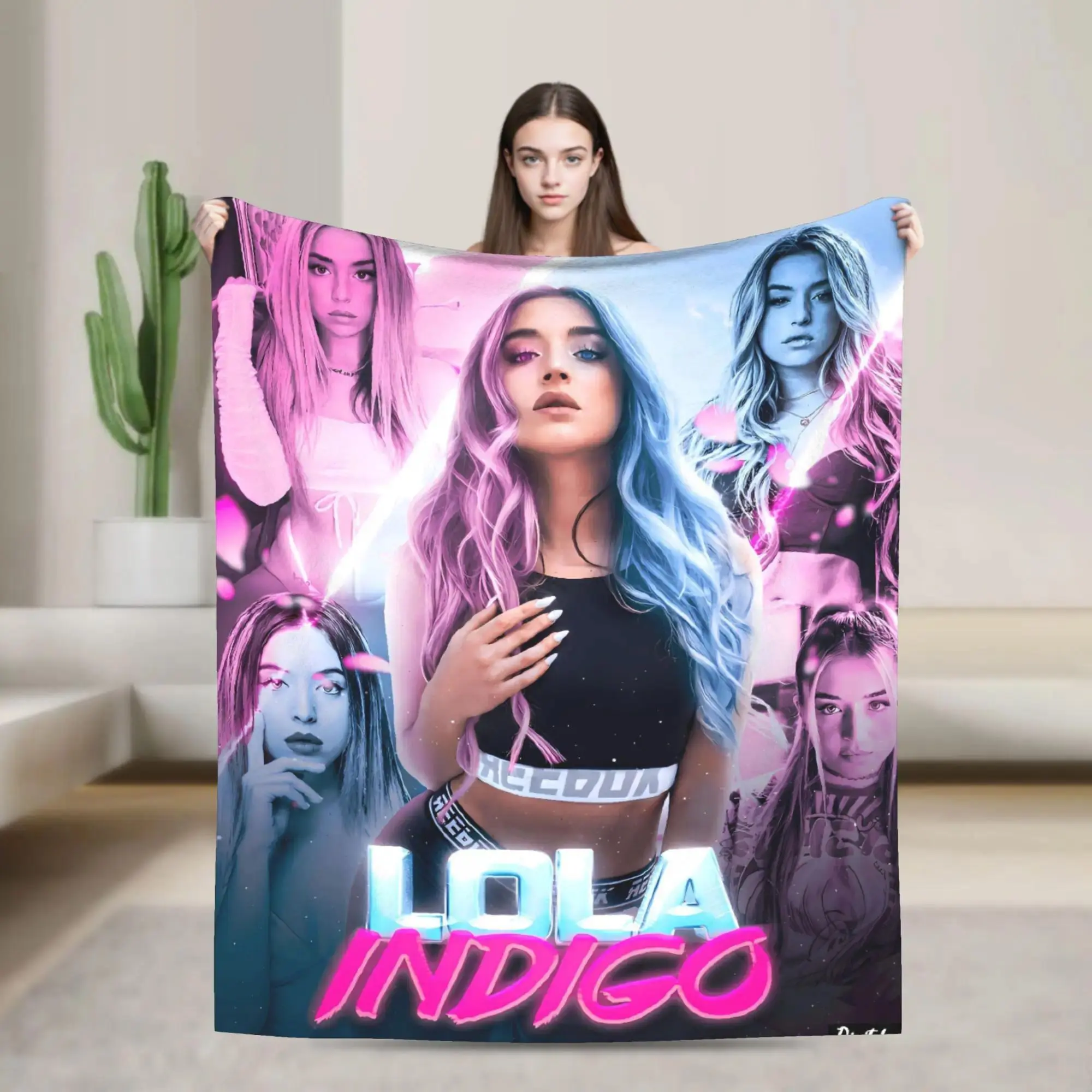 Lola Indigo Singer Soft Flannel Lola Blanket - Polyester, Multi-Size, Cozy Plush for Bedroom, Outdoor Camping, Travel Gift, Unisex