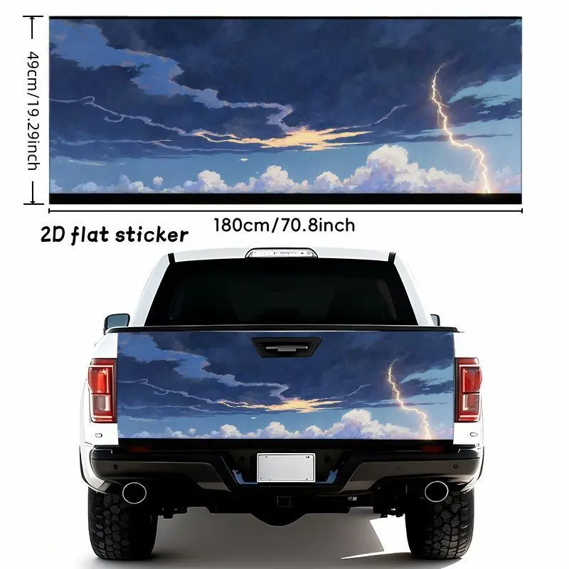 1pc 180*49Cmdramatic Stormy Sky Lightning Flash Golden Glow Sunset Car Tailgate Sticker - Waterproof Self-Adhesive Vinyl Window Bumper Decal for SUV Truck Van - Easy to Apply And Remove, Weather Resistant, Suitable for Most Vehicle Models