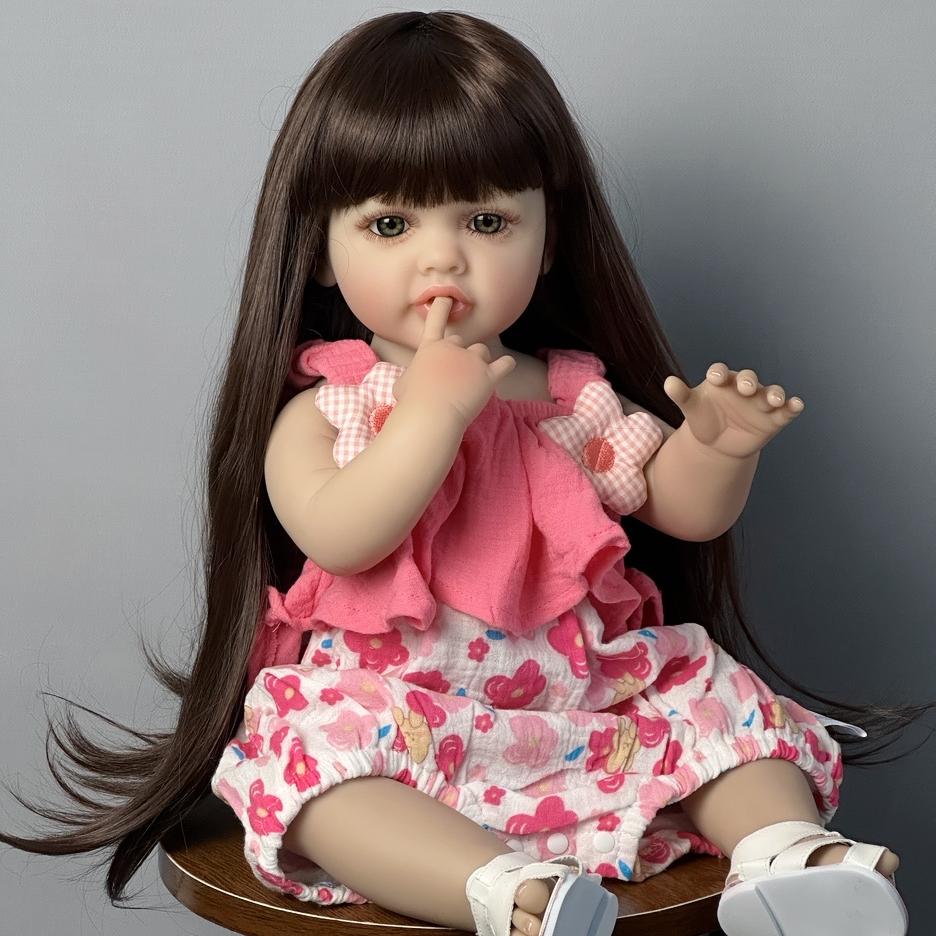 22 Inch Reborn Baby Doll, Lifelike Full Soft Vinyl Reborn Baby with Pacifier, Bottle, Diaper, Hat and Clothes Set, Birthday Gift, Kids Toys, Cute Clothes Dolls