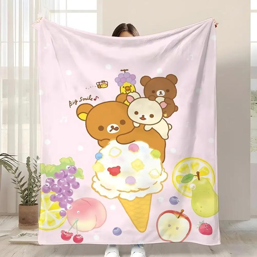 Rilakkuma Blanket Ultra Soft Flannel Cozy Warm Anti Static Washable All Season Kid Friendly Bedroom Couch Sofa Throw Decor Decorative Throw Perfect Birthday Gift Christmas Gift for Anime Lovers Kids Adults Viral Trending Kawaii Relaxing Style