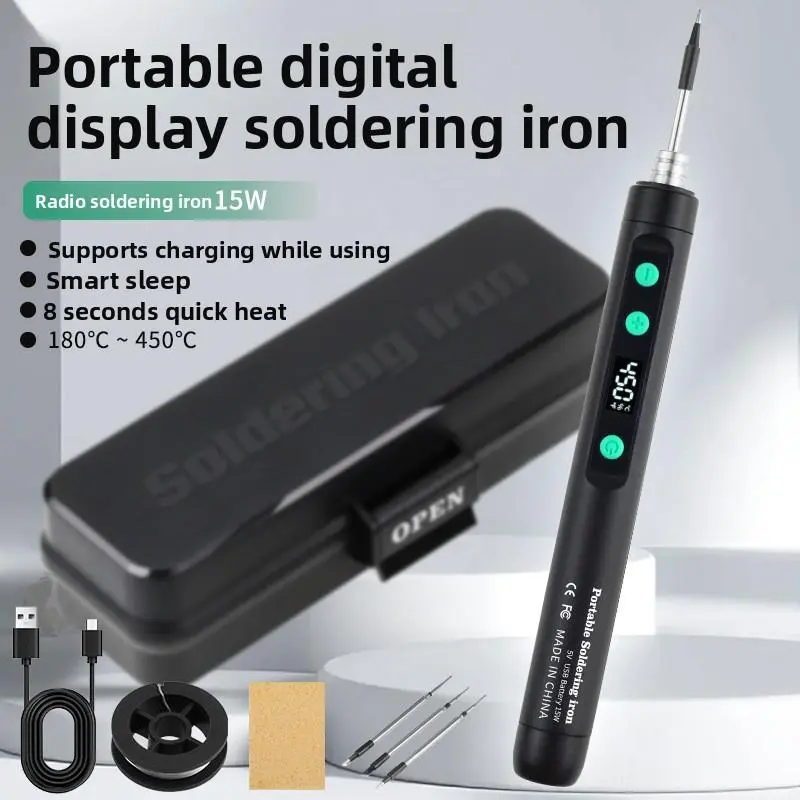 5V15W Digital Display Wireless Soldering Iron Kit, USB Portable Charging Soldering Tool, DIY Soldering Kit for Household Plastic Welding Repair