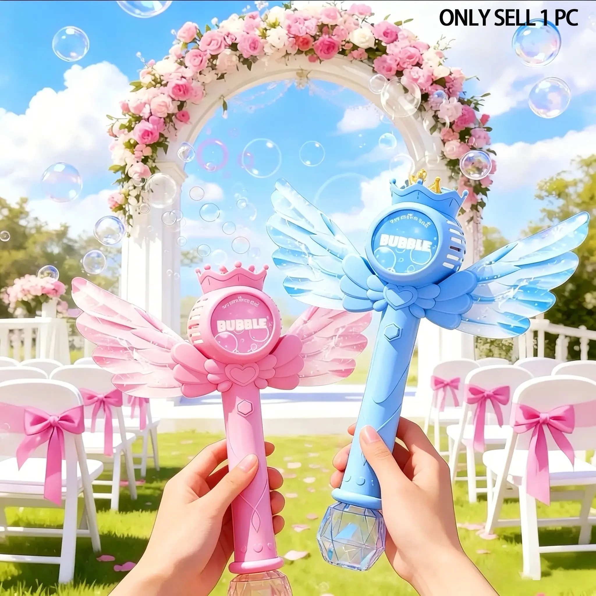Charging Version Bubble Wand with 10 Packs of Concentrated Liquid, Electric Automatic Princess Toy, Kids Handheld Bubble Maker