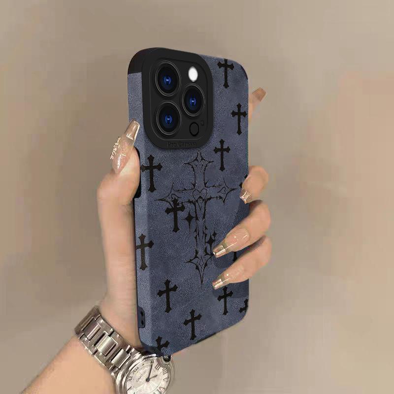 Black cross-patterned phone case, compatible with iPhone 17, Pro Max, Air 16, 16e, 15, 14, 13, 12, 11, Pro Max Plus, X, XS, MAX, XR, back cover.