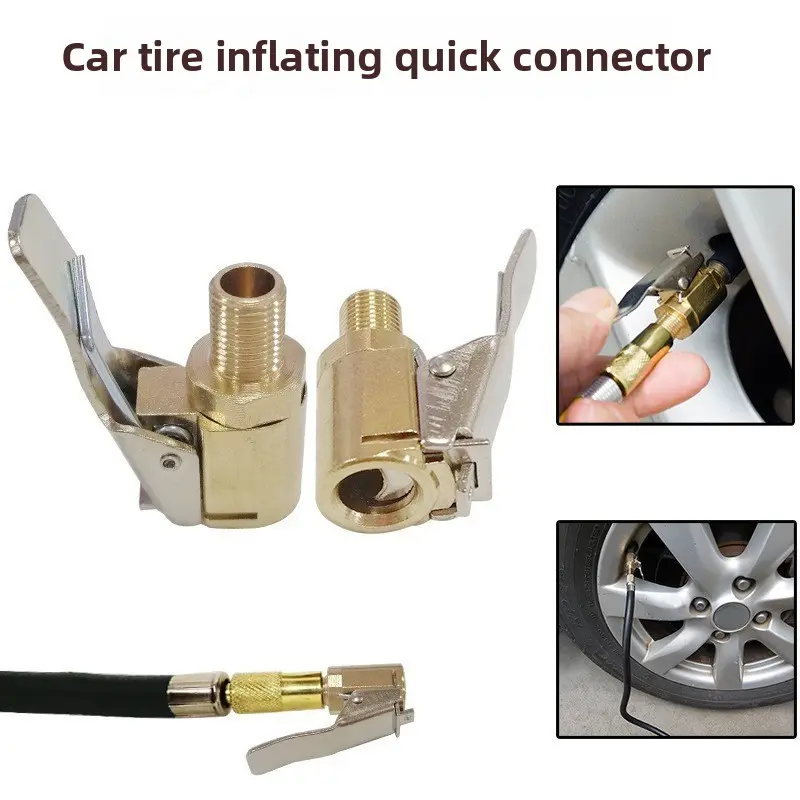 Brass Locking Auto Inflator Hose Nozzle with Locking Clip, Tire Inflator Portable Brass Body Chuck, Car Use Quick Connector for Vehicles, Party Balloon Pump Adapter
