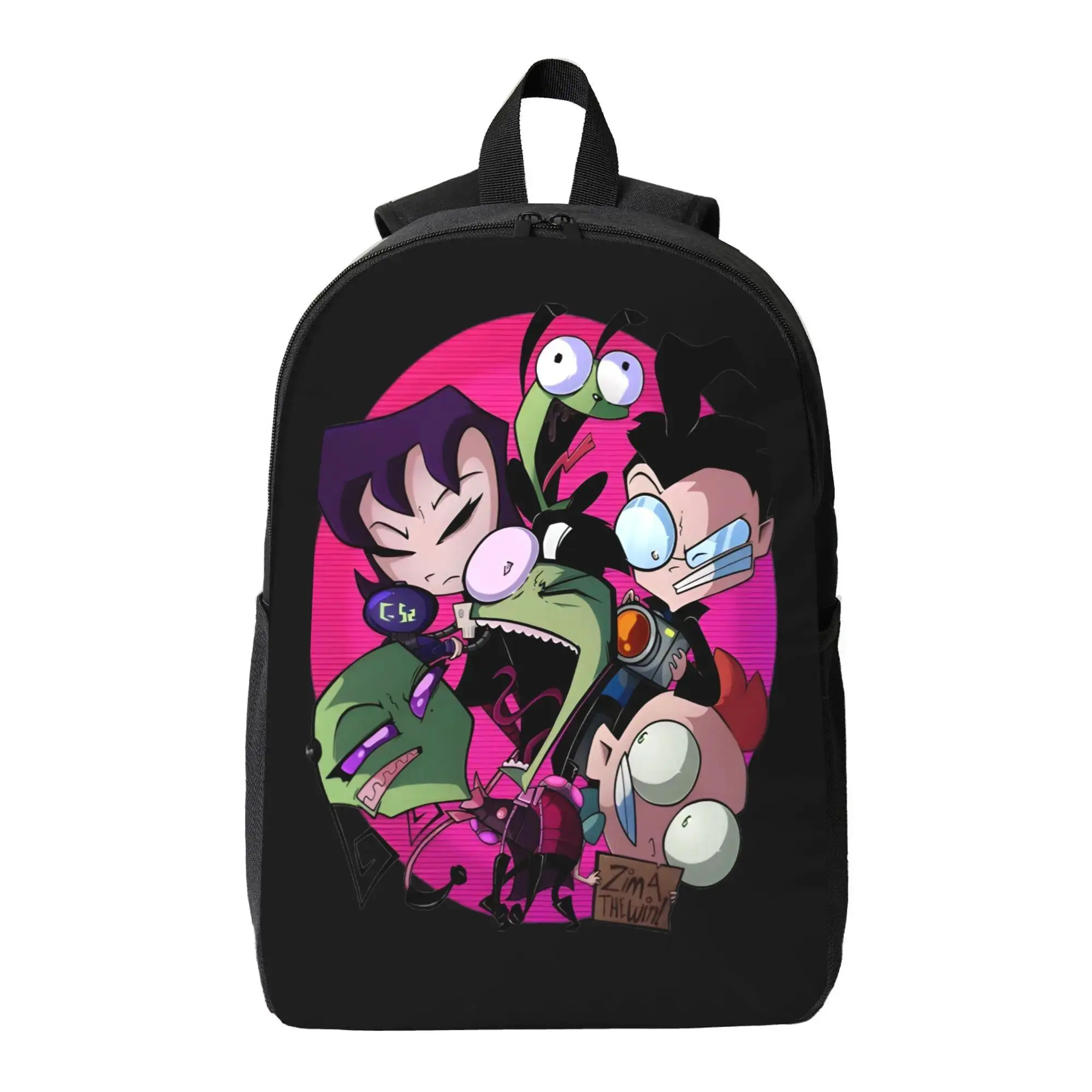 Invader Zim GIR Anime All-Over Print Backpack - Oxford Cloth, Adjustable Straps, Athletic, Large-Capacity Lightweight Bag for Students, Fits Work Computer Laptop, Family, Fantasy