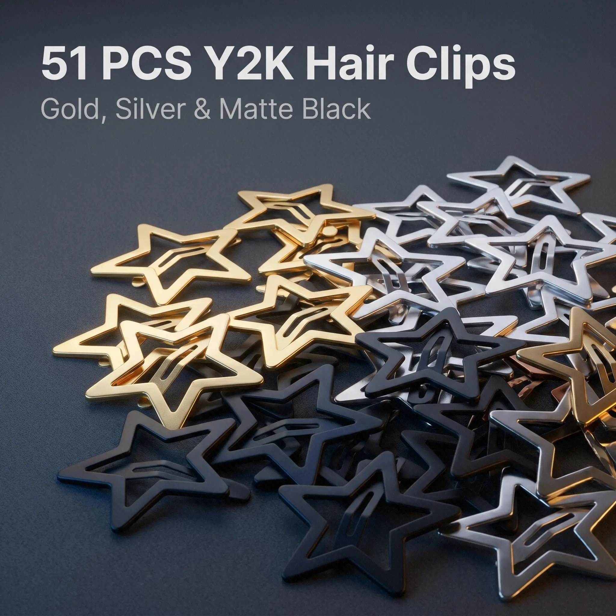 Y2K Star Hair Clips 51Pcs Bulk Set, Colorful Snap Barrettes for Girls, Cute Sweet Cool Aesthetic Hair Accessories for Daily Styling