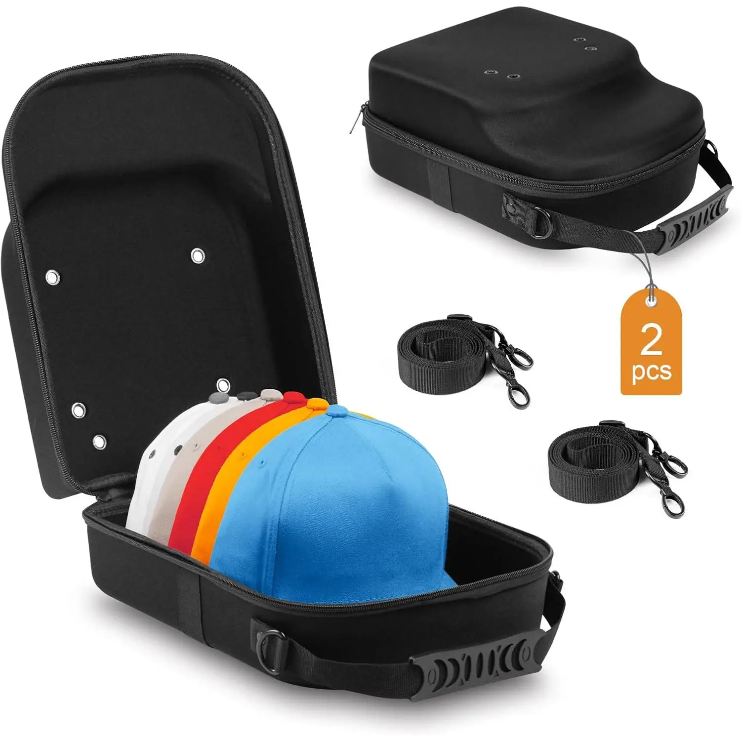 2 count Hard Hat Travel Cases for Baseball Caps - Crush Proof Cap Carrier for 10 Hats, Hat Storage Organizer with Adjustable  Strap, Trolley Sleeve and Handle, for Travel &  Use