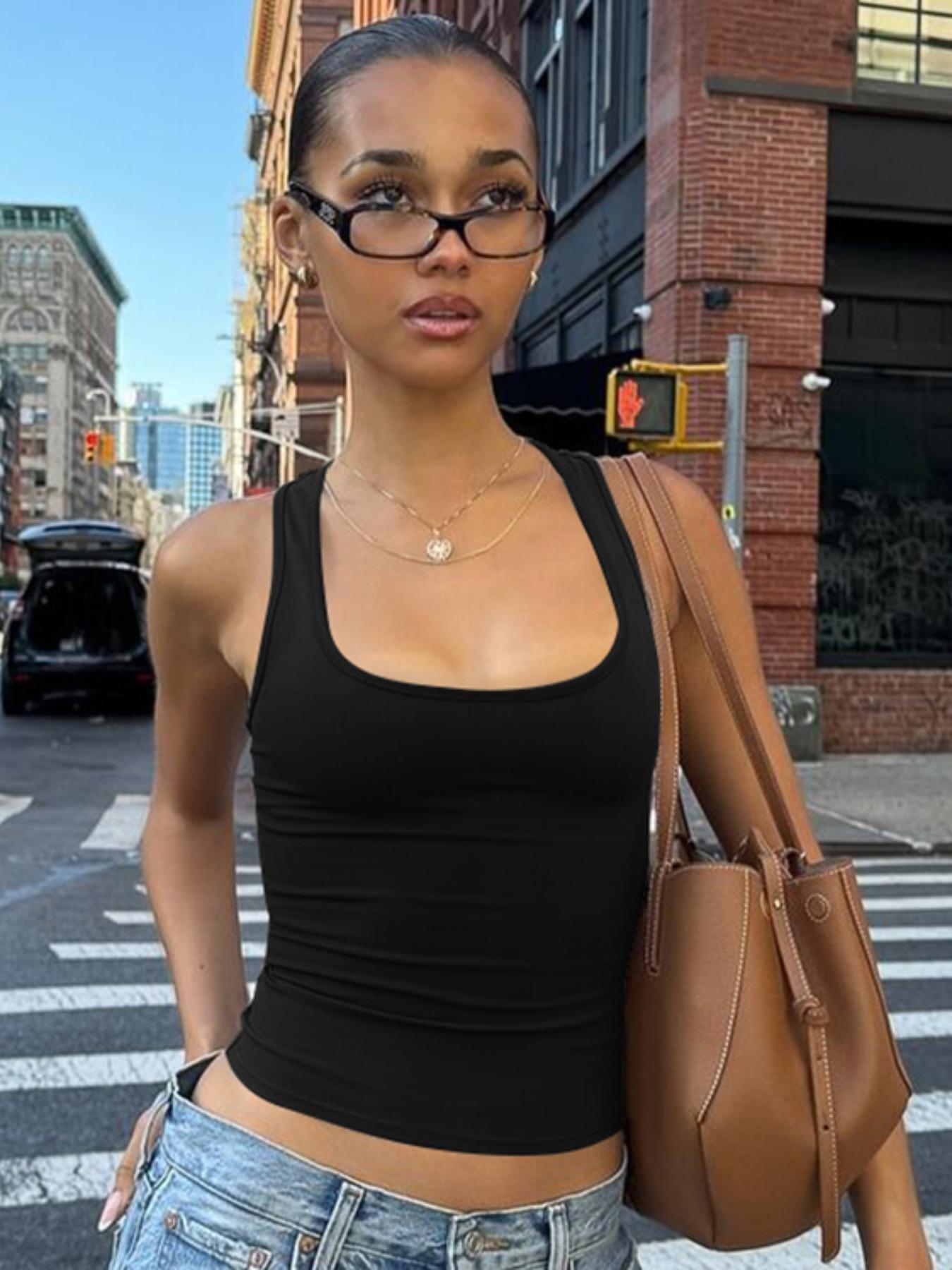 Women's Solid U Neck  Tank Top, Basic Casual Everyday Top, Casual Fashion Sleeveless, Casual Sleeveless  Top for Daily Wear, Fit, Ladies Clothes for All Seasons, Chic, Womenswear