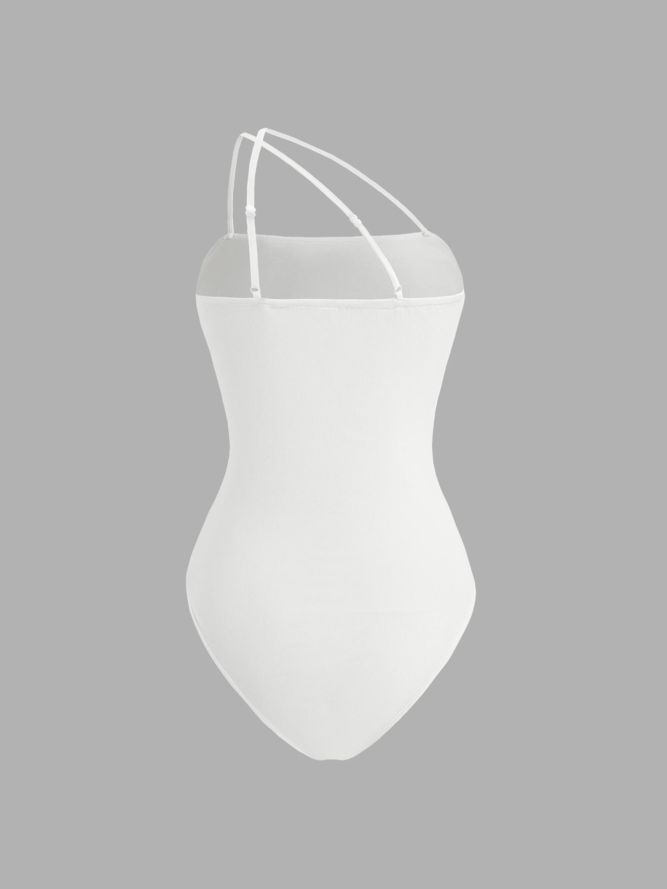 YOZY Women's Plain Ruched Asymmetrical Bodysuit, Casual Adjustable Strap Sleeveless Bodysuit for Holiday Vacation, Ladies Clothes for All Seasons