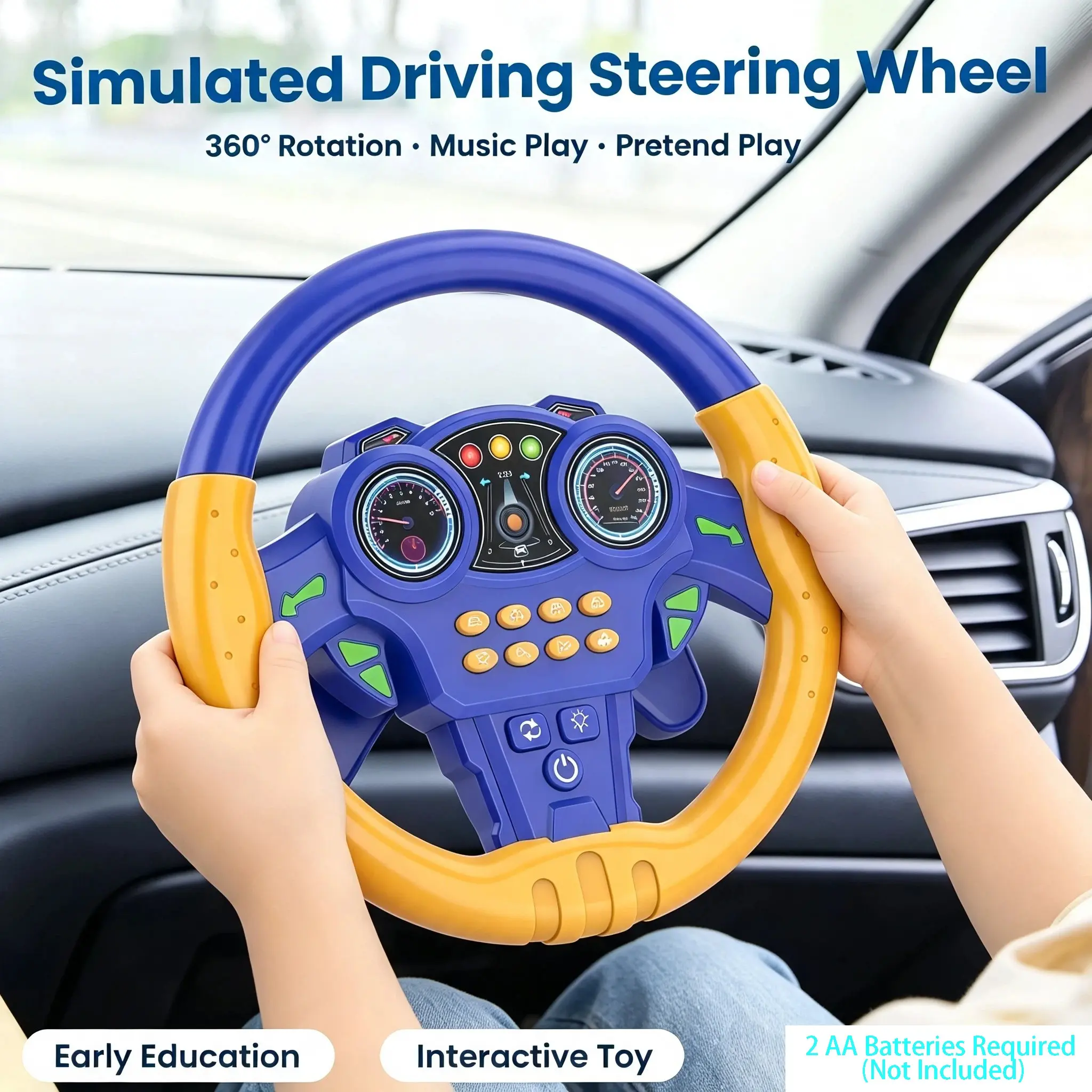 Unisex Kids Simulated Driving Steering Wheel Toy, Music Playable, Early Educational Pretend Play Car Controller, Ideal Gift for Toddlers