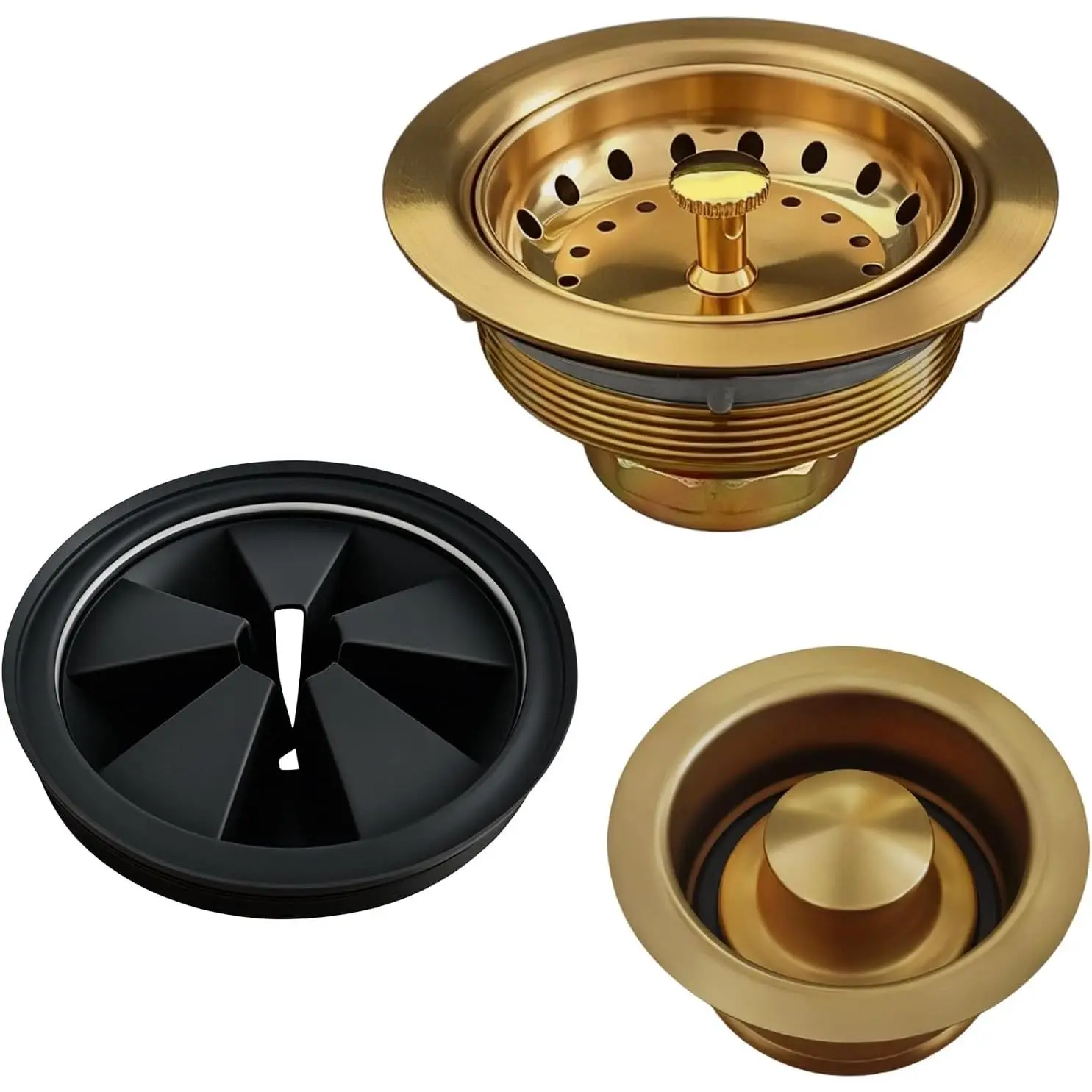 3-1/2 Inch Kitchen Sink Drain Kit with  Finish | Complete Assembly with Flange,Stopper,Strainer Basket and Splash Guard,Stainless Steel,Leak-Resistant Design