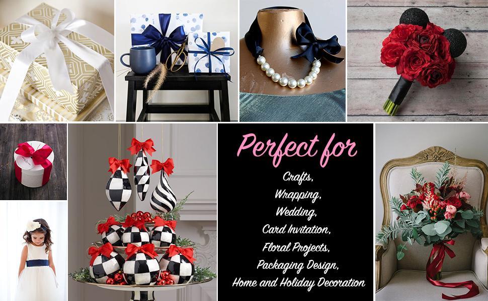 Color Faced Black Ribbon 1-1/2" Wide 50-Yards Long Perfect for Wedding, Crafts, Bow, Sewing, Gift Package Wrapping and Projects