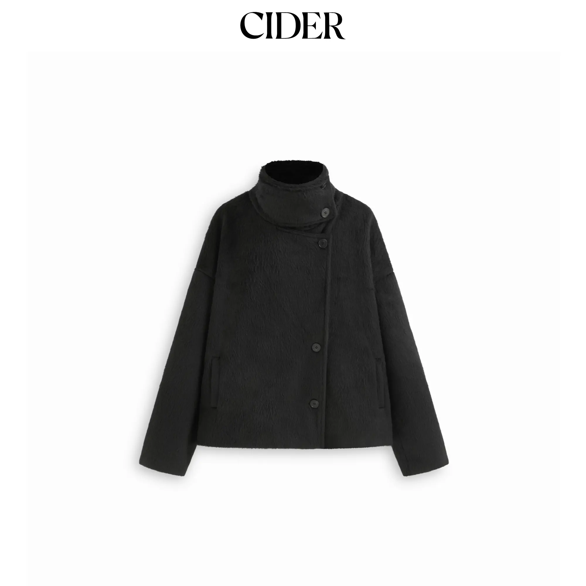 Cider Wool-look Mandarin Collar Button Long Sleeve Oversized Jacket SummerFinds