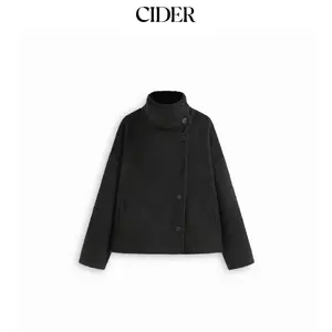 Cider Wool-look Mandarin Collar Button Long Sleeve Oversized Jacket SummerFinds