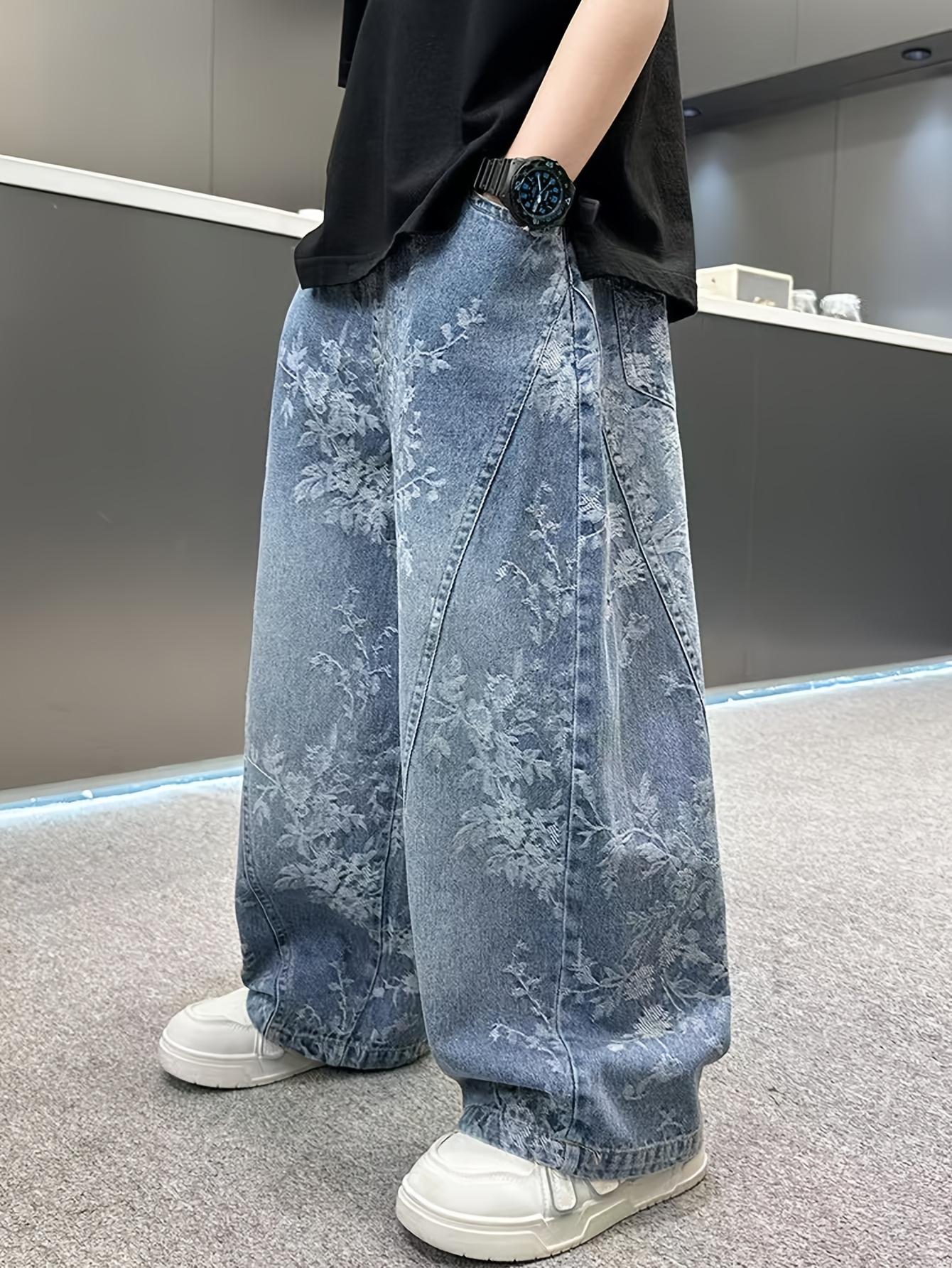 (New)Back-to-School Season Valentine's Day Fashion Trend Boys' Pants 2026 New Jacquard Simple Versatile Loose Wide-Leg Stylish Boys' Jeans