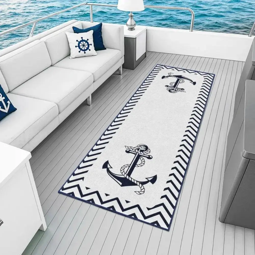 Nautical Anchor Compass Carpet Mat Rug Non-Slip Marine Theme Home Decoration for Yacht Deck Living Room Rugs for Bedroom