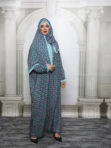 Middle Eastern Women's Scarf-Style Prayer Robe, Long Loose Comfortable Printed Dress, Elegant Floral Trim Design, Perfect for Daily Wear