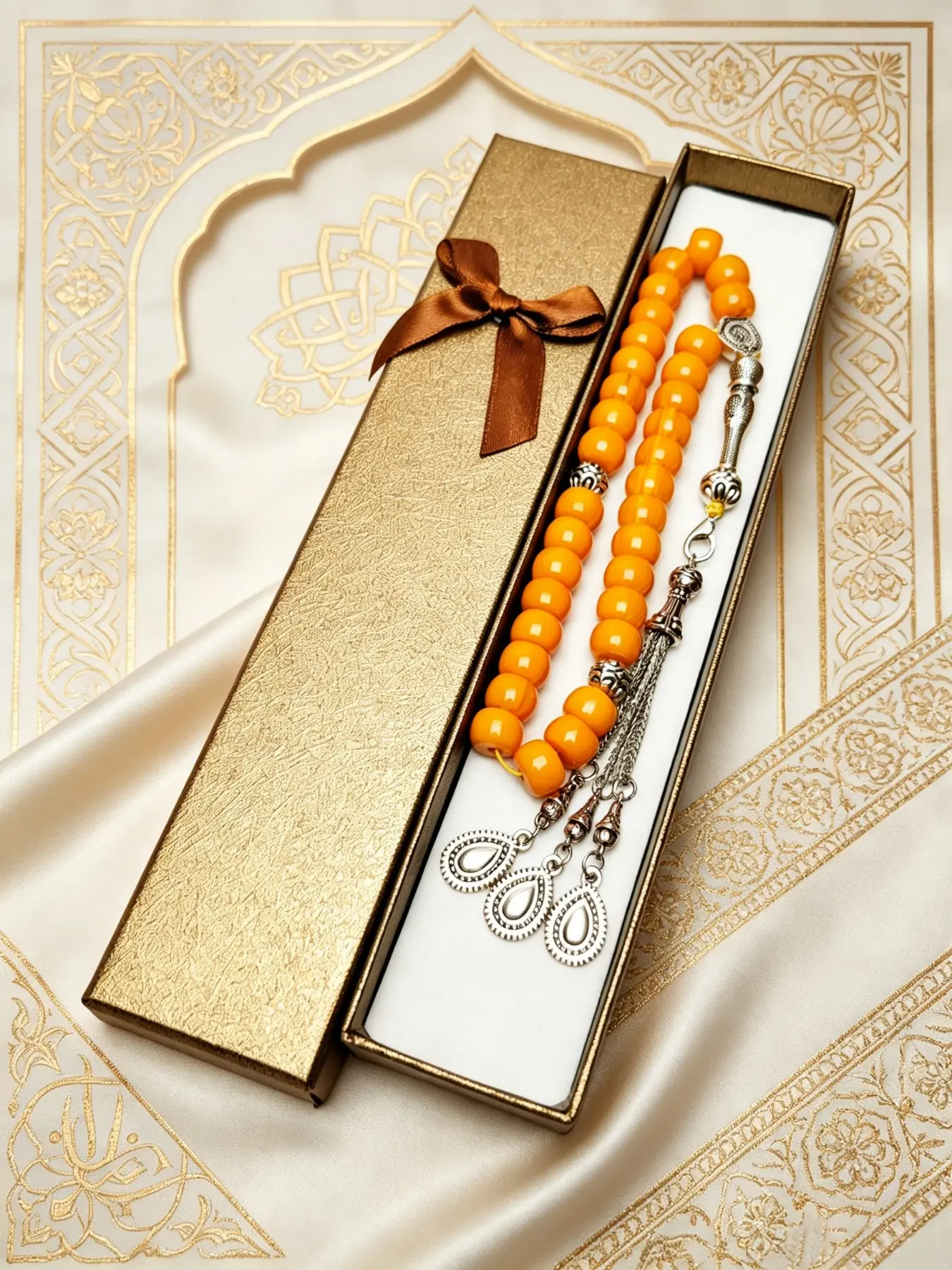 33 Amber Beads with Detachable Teardrop Pendant, Handmade Islamic Prayer Beads for Muslim, Tasbih Counter, Ramadan Eid Gift, Amber Color Series