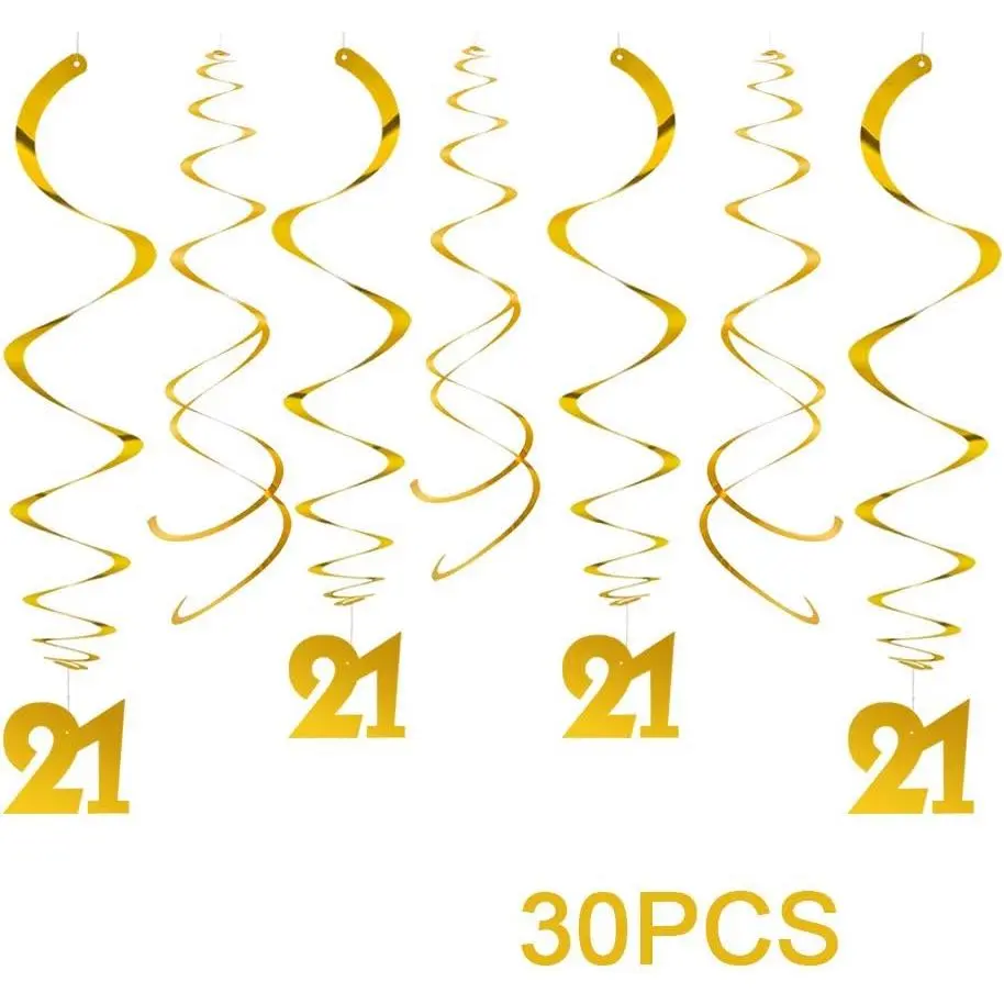 Party Swirl Decorations,  21th Birthday Swirl Decoration, 21th Anniversary Ceiling  Party Swirl Decoration, Pack of 30