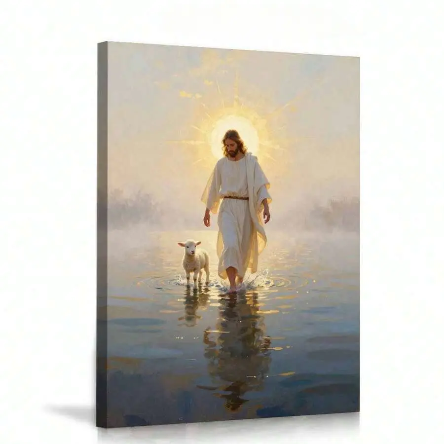 1pc Religious Themed White & Warm-Toned Framed Canvas Wall Art -Vertical Wrap-Around Picture With 1.2-Inch Frame,High Quality Wall Art Print Canvas ,