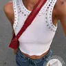 Y2K Style Rivet Decor Summer Top, Casual Slim Fit Sleeveless Crop Top, Streetwear Womenswear for Travel and Daily Wear, Street Photography, Sleeveless Cropped