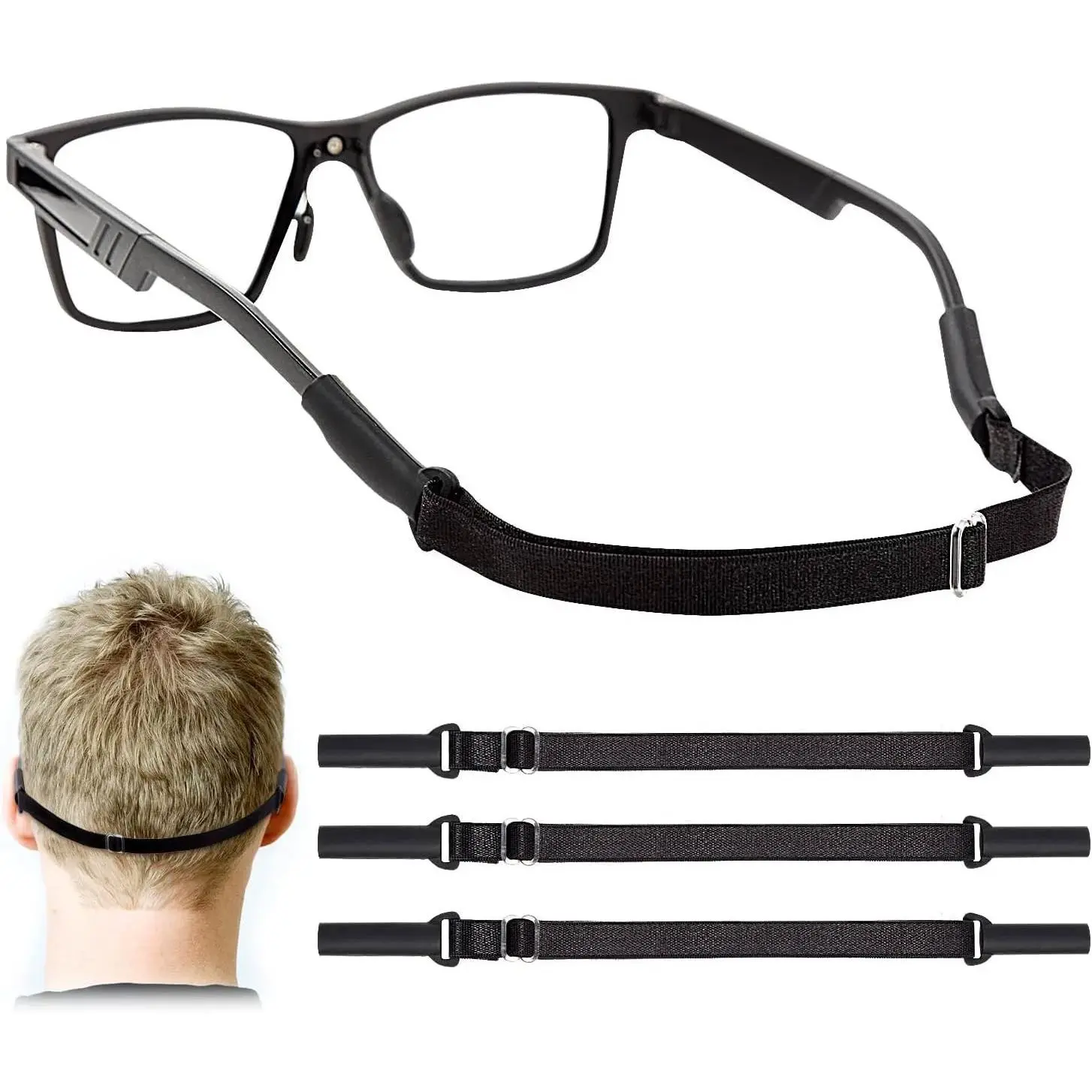 Adjustable Glasses Straps - 3 Pack No Tail Eyewear Retainer for Men, Women, Kids – Fits Eyeglasses & Sunglasses