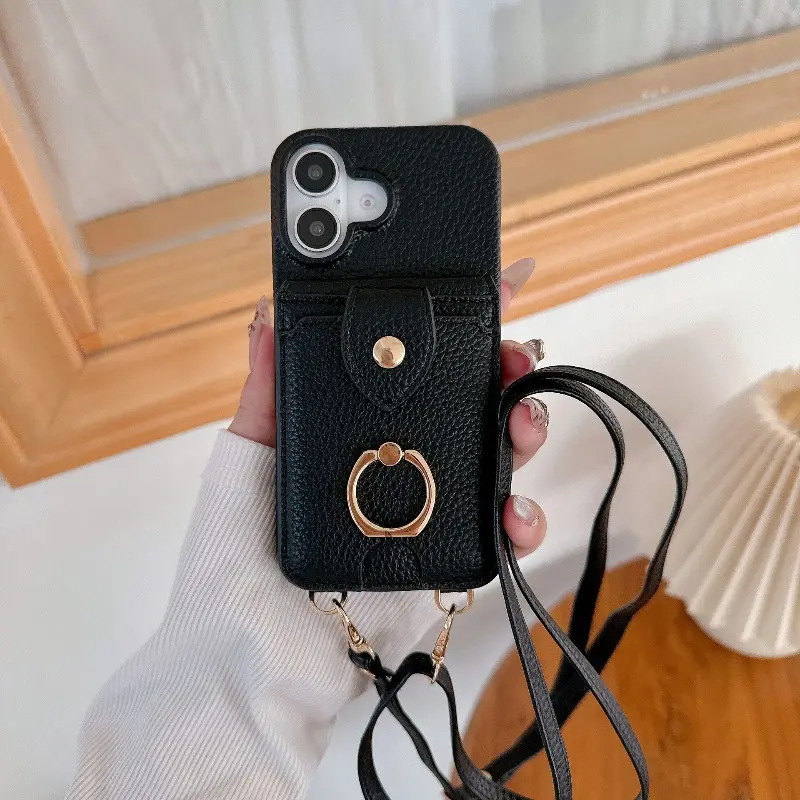 Hot-selling ring stand makeup mirror phone case For iPhone 17 16 15 14 13 12 Pro Max Plus with crossbody strap protective case